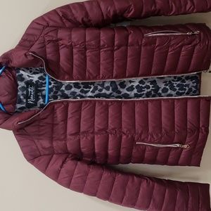 Burgundy/animal print Nanette Lepore jacket. Size small. 100% polyester
